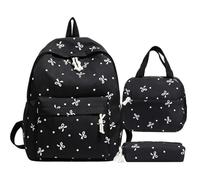 Set di zaino con , stile casual, con astuccio portapranzo, Nero | Zaino per la scuola per viaggi, escursioni, attività all'aperto, università, sport, vacanze