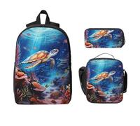 Set di zaino con tartaruga marina, per ragazze e ragazzi, con borsa per il pranzo, astuccio per matite, 3 pezzi, borse per la scuola, isolato, regalo per donne e uomini