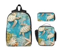 Set di zaino con tartarughe marine e corallo, per ragazze e ragazzi, con borsa per il pranzo, astuccio per matite e matite, 3 pezzi, borse per la scuola, isolanti, regali per donne e uomini