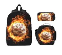 Set di zaino da baseball Fire per ragazze e ragazzi, con borsa per il pranzo, astuccio, palla sportiva, 3 pezzi, borse per la scuola, isolate, regalo per donne e uomini