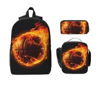 Set di zaino da basket antincendio per ragazze e ragazzi, con borsa per il pranzo, astuccio, palla sportiva, 3 pezzi, borse per la scuola, isolate, regali per donne e uomini