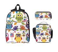 Set di zaino da calcio con gufo, per ragazze e ragazzi, con borsa per il pranzo, astuccio, bandiera americana, 3 pezzi, borse per la scuola, isolanti, regali per donne e uomini