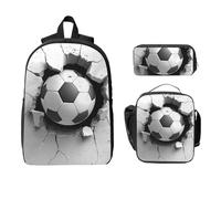 Set di zaino da calcio per ragazze e ragazzi, con borsa per il pranzo, astuccio, palla sportiva, 3 pezzi, borse per la scuola, isolate, regali per donne e uomini