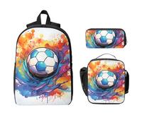Set di zaino da calcio per ragazze e ragazzi, con borsa per il pranzo, astuccio per matite, palla sportiva, 3 pezzi, borse per la scuola, isolato, regalo per donne e uomini