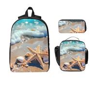 Set di zaino da spiaggia oceanica per ragazze e ragazzi, con borsa per il pranzo, astuccio per matite e stelle marine, 3 pezzi, borse per la scuola, isolanti, regali per donne e uomini