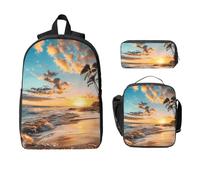 Set di zaino da spiaggia per ragazze e ragazzi, con borsa per il pranzo, astuccio per matite, tramonto mare, 3 pezzi, borse per la scuola, isolanti, regali per donne e uomini