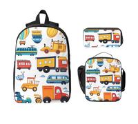 Set di zaino da trasporto per ragazze e ragazzi, con borsa per il pranzo, astuccio per matite, camion dei cartoni animati, 3 pezzi, borse per la scuola, isolate, regali per donne e uomini