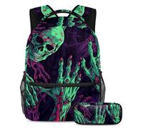 Set di zaino e astuccio a forma di zombie, ideale per studenti, bambini, ragazzi e ragazze, Multicolore#06, B：29.4x20x40cm P：19x7.5x3.8cm, Zaini Daypack