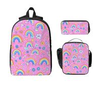 Set di zaino floreale arcobaleno per ragazze e ragazzi con borsa per il pranzo astuccio colorato fiore 3 pezzi borse per la scuola isolate lunchbox regali per donne uomini