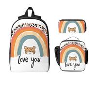 Set di zaino leopardato arcobaleno per ragazze e ragazzi con borsa per il pranzo e astuccio, 3 pezzi, borse scolastiche isolate, regalo per donne e uomini