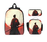Set di zaino motivazionale samurai per ragazze e ragazzi con borsa per il pranzo astuccio portamatite guerriero giapponese 3 pezzi borse scolastiche isolate per il pranzo regali per donne uomini