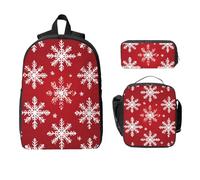 Set di zaino natalizio con fiocchi di neve per ragazze e ragazzi, con borsa per il pranzo, astuccio per matite e matite, 3 pezzi, borse scolastiche isolate, regalo per donne e uomini