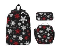 Set di zaino natalizio con fiocco di neve, per ragazze e ragazzi, con borsa per il pranzo, astuccio per matite, 3 pezzi, borse scolastiche isolate, regalo per donne e uomini