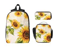 Set di zaino per giornali con girasole per ragazze e ragazzi, con borsa per il pranzo, astuccio vintage, 3 pezzi, borse per la scuola, isolanti, regali per donne e uomini
