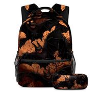 Set di zaino per la scuola all-in-one con pipistrello di Halloween, zaino e astuccio, perfetto per studenti, bambini, ragazzi e ragazze, Multicolore#06, B：29.4x20x40cm P：19x7.5x3.8cm, Zaini Daypack