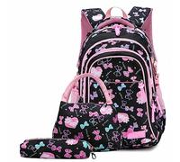 Set di zaino per la scuola per adolescenti, borsa per il pranzo e astuccio per matite, borsa per libri per scuola materna elementare media, forniture per l'asilo (nero)