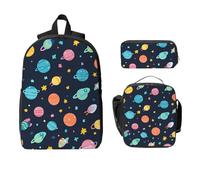 Set di zaino per ragazze e ragazzi con borsa per il pranzo e astuccio colorato pianeta 3 pezzi borse scolastiche isolate per il pranzo regali per donne uomini