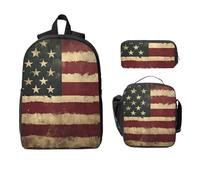 Set di zaino retrò con bandiera USA per ragazze e ragazzi con borsa per il pranzo astuccio vintage bandiera americana 3 pezzi borse scolastiche isolate portapranzo regali per donne uomini