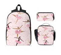 Set di zaino rosa con ballerina per ragazze e ragazzi, con borsa per il pranzo, astuccio per matite e ballerina, 3 pezzi, borse per la scuola, isolanti, regali per donne e uomini