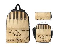 Set di zaino vintage con note musicali per ragazze e ragazzi, con borsa per il pranzo, astuccio per matite e tastiera di pianoforte, 3 pezzi, borse per la scuola, isolate, regalo per donne e uomini