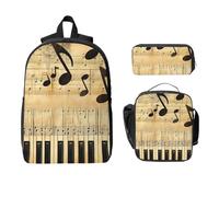 Set di zaino vintage con pianoforte per ragazze e ragazzi, con borsa per il pranzo, astuccio per matite e note musicali, 3 pezzi, borse per la scuola, isolanti, regali per donne e uomini