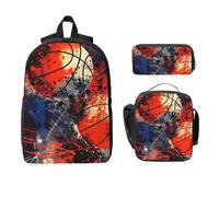 Set di zaino vintage da basket per ragazze e ragazzi, con borsa per il pranzo, astuccio per matite, palla sportiva, 3 pezzi, borse per la scuola, isolato, regalo per donne e uomini