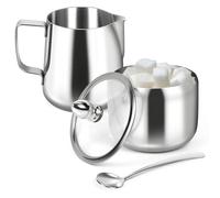 Set di zuccheriera e lattiera, contenitore per zucchero e brocca per schiumare il latte, per caffetteria, zuccheriera in acciaio inox con coperchio e cucchiaio, accessori per macchina da caffè