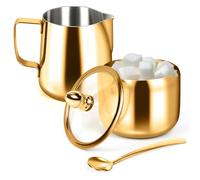 Set di zuccheriera e lattiera, contenitore per zucchero e brocca per schiumare il latte, per caffetteria, zuccheriera in acciaio inox con coperchio e cucchiaio, accessori per macchina da caffè (oro)