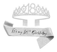 Set Diadema e Sciarpa Compleanno 18 Anni - Sciarpa "It's my 18th Birthday" Argento Corona Cristallo Regalo Festa per Ragazze Accessori Compleanno 18 Anni, grand, Strass, Diamante creato