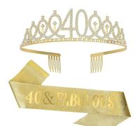 Set Diadema e Sciarpa Compleanno 40 Anni - Sciarpa Donna Argento Corona Cristallo Regalo Festa per Femmina Accessori Compleanno 40 Anni, grand, Strass, Diamante creato