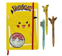 Set Diario Pokémon Pikachu con 3 Penne a Sfera - Quaderno Giallo Pokémon con Pikachu, Bulbasaur ed Eevee - Accessori Scuola per Bambini
