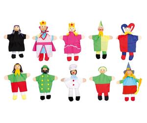 Set dieci marionette legno e stoffa per le mani burattini pupazzi cm 27 teatrino