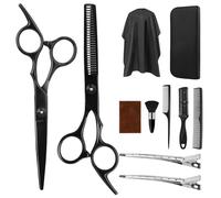 Set diforbici parrucchiere professionali, Set di 11 pezzi,Forbici capelli,con forbici per tagliare i capelli e forbici sfoltitrici, con mantello da parrucchiere, per l'uso domestico e in salone (nero)