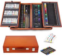 Set Disegno Bambini 172 Pezzi Valigetta Legno Matite Pennarelli Pastelli Arte