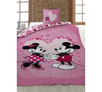 Set Disney letto singolo copripiumino e federa rosa Minnie e Mickey Mouse - Love