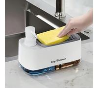 Set dispenser 2 in 1 per sapone liquido per piatti e mani, dispenser automatico per sapone schiumoso, spazzola per pulizia, spugna, panno per piatti inclusi, accessori e utensili da cucina Bianco,Bian