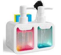 Set dispenser di sapone da cucina 4 in 1, doppio dispenser per mani e piatti, con contenitore spugna e portaspazzole, organizer lavello (White)