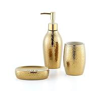 Set dispenser di sapone dorato, set di accessori da bagno in ceramica da 3 pezzi, portasapone e lussuoso bicchiere portaspazzolino per bagno e WC degli ospiti
