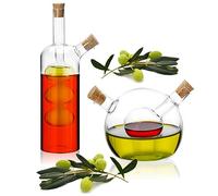 Set dispenser olio Robin Goods® 2 pezzi - bottiglia aceto e olio 2 in 1 con tappo in sughero - contenitore in vetro per riempimento - bottiglie in vetro con inserto e 2 aperture - caraffe in vetro
