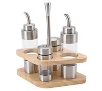 Set Dispenser Per Olio D'oliva E Aceto, Set di Saliera E Pepiera in Vetro da 2 Pezzi con Supporto in Legno Per Tavolo da Ristorante della Cucina Domestica