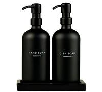 Set dispenser per sapone da cucina Maisonovo | Set dispenser per sapone per mani e piatti con vassoio da bagno in ceramica fatto a mano e 16 etichette impermeabili