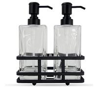 Set dispenser quadrato in vetro trasparente per lozione e sapone con supporto in metallo, per bagno, cucina, casa, ufficio, viaggi, hotel, realizzato a mano, pesante