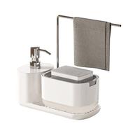 Set Dispenser Sapone Cucina con Supporto per Strofinacci,Porta Sapone Cucina e Porta Spugna per Lavello,Dispenser di Detersivo Ricaricabile,Bianco