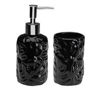 Set Dispenser Sapone e Bicchiere Porta Spazzolini - Design Moderno in Ceramica per Bagno Elegante - Ricaricabile, Disponibile in Nero o Bianco (Nero)