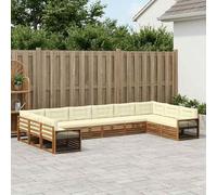 Set Divani 10 Pezzi Legno Massello di Acacia per Giardino e Terrazzo | Design modulare, superficie verniciata, finitura lucida, adatto a giardino, terrazzo, cortile, relax e socializzazione