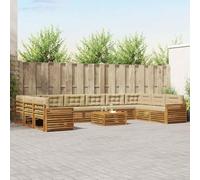 Set Divani 11 pz e e Beige Legno Acacia Massello per Giardino | Acacia massello resistente, superficie verniciata, configurazione modulare, manutenzione facile, uso esterno