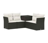 Set Divani 5 Pezzi da Esterno in Polirattan e Acciaio, Nero e Bianco Crema | Configurazione modulare, box portaoggetti integrato, resistente a UV e pioggia, design minimalista