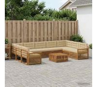 Set Divani da Esterno 10 Pezzi in Legno di Acacia e e Beige | Resistente alle intemperie, design a doghe, schienale di supporto, bracciolo pratico, montaggio richiesto, peso 46,66 kg