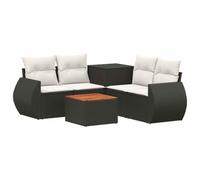 Set Divani da Esterno 6 Pezzi in Polyrattan e Acciaio, Nero e Bianco Crema | Design modulare, box stoccaggio 55x55x69 cm, cuscini inclusi, piedi regolabili, resistente alle intemperie
