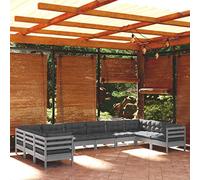 Set Divani da Giardino 10 pz con Cuscini Grigi Massello di Pino Set Salotto Da Esterno Divanetti Da Esterno Divani Da Esterno Divano Giardino Per Esterno per Giardino Esterno Terrazzo Terrazza